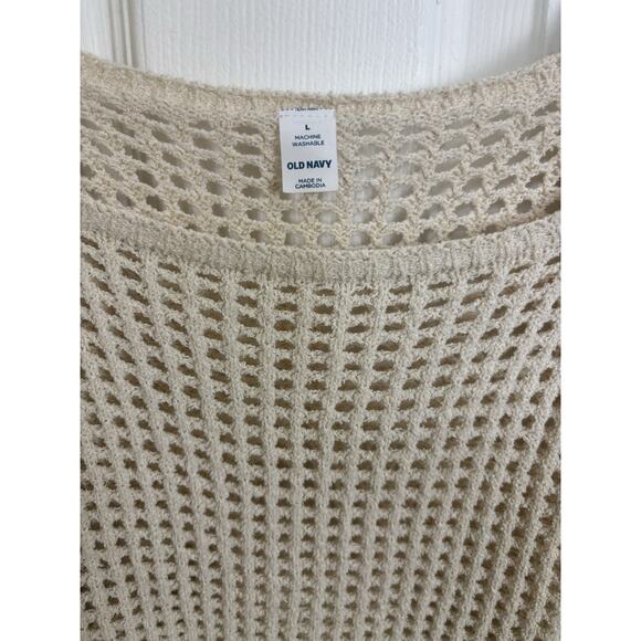 Old Navy Open Stitch Cropped Boucle Sweater Size Large Sheer Boho Fairy Indie - Picture 5 of 7